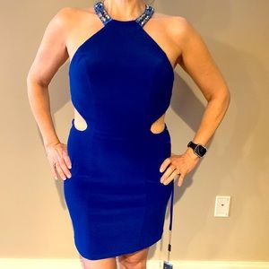 FAVIANA semi formal cocktail blue cut out dress